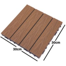 Apollo Brown Composite Interlocking Decking Tiles 24mm x 0.3m x 0.3m 9 Pack