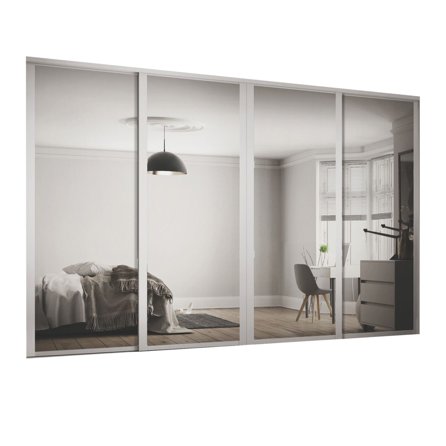 Spacepro 4-Door Sliding Wardrobe Door Kit Dove Grey Frame Mirror Panel 2290mm x 2260mm (867KF)