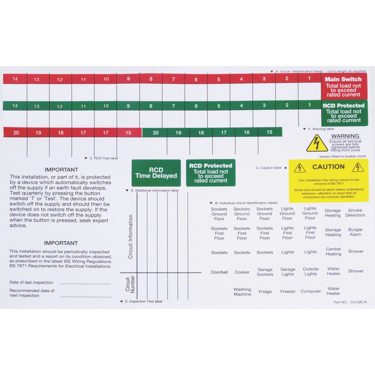 British General Spare Label Sheets for Consumer Units 5 Pack (867KG)
