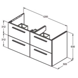 Ideal Standard i.life B Wall Hung Vanity Unit with Chrome Handles & Double Basin Matt White 1200mm x 505mm x 630mm