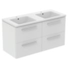 Ideal Standard i.life B Wall Hung Vanity Unit with Chrome Handles & Double Basin Matt White 1200mm x 505mm x 630mm