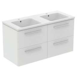Ideal Standard i.life B Wall Hung Vanity Unit with Chrome Handles & Double Basin Matt White 1200mm x 505mm x 630mm