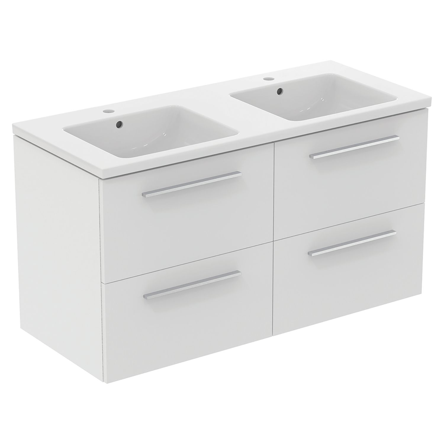 Ideal Standard i.life B Wall Hung Vanity Unit with Chrome Handles & Double Basin Matt White 1200mm x 505mm x 630mm (868KC)