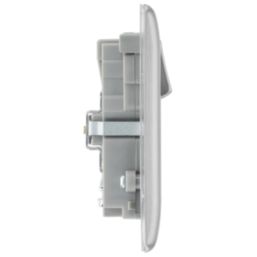 British General Nexus Metal 13A 2-Gang SP Switched Socket + 3A 45W 2-Outlet Type A & C USB Charger Brushed Steel with Grey Inserts