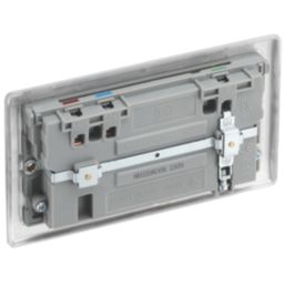 British General Nexus Metal 13A 2-Gang SP Switched Socket + 3A 45W 2-Outlet Type A & C USB Charger Brushed Steel with Grey Inserts