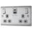 British General Nexus Metal 13A 2-Gang SP Switched Socket + 3A 45W 2-Outlet Type A & C USB Charger Brushed Steel with Grey Inserts