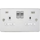 Knightsbridge  13A 2-Gang SP Switched Socket + 4.0A 20W 2-Outlet Type A & C USB Charger Polished Chrome with White Inserts