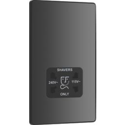 British General Evolve 2-Gang Dual Voltage Shaver Socket 115/240V Black Chrome with Black Inserts