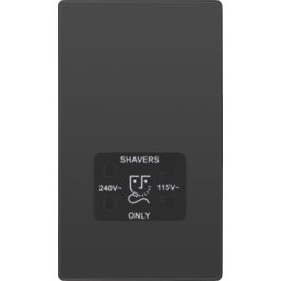 British General Evolve 2-Gang Dual Voltage Shaver Socket 115/240V Black Chrome with Black Inserts