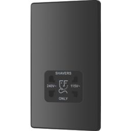 British General Evolve 2-Gang Dual Voltage Shaver Socket 115/240V Black Chrome with Black Inserts