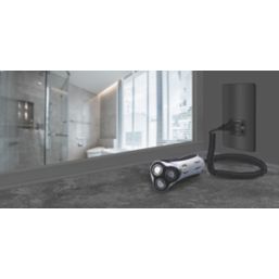 British General Evolve 2-Gang Dual Voltage Shaver Socket 115/240V Black Chrome with Black Inserts