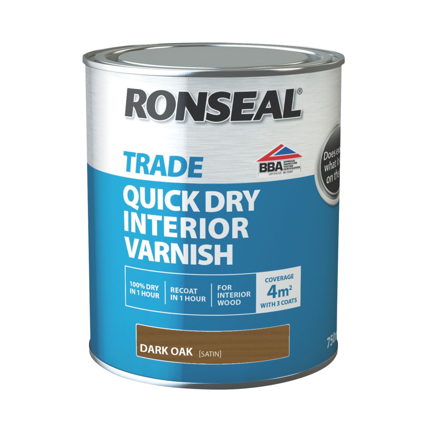 Ronseal 750ml Dark Oak Satin Water-Based Interior Wood Varnish (868VT)