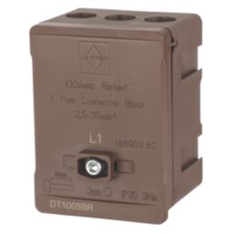 Lewden 100A 5-Way 2.5-35mm² Connector Block Brown