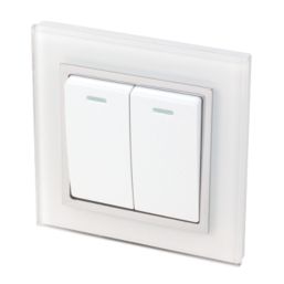 Retrotouch Crystal 10A 2-Gang 2-Way Light Switch  White Glass