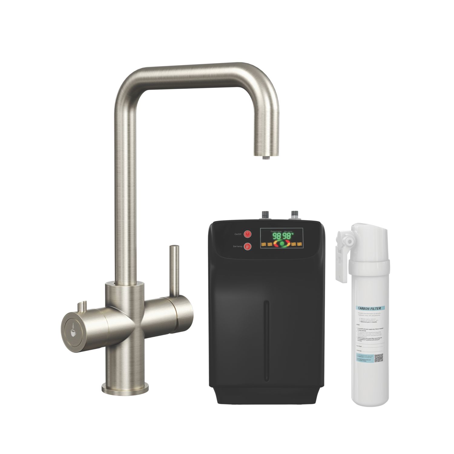 ETAL Elise 3-in-1 Instant Boiling Water Kitchen Tap Brushed Steel (869AX)
