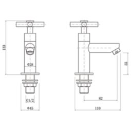 ETAL Oban Polished Chrome 133mm Cloakroom Cross Head 2 Tap Holes Basin Pillar Tap