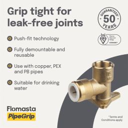 Flomasta  Brass Push-Fit Adapting 90° Wall Plate Elbow 15mm x 1/2"