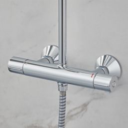 Hansgrohe Vernis Blend Showerpipe 200 HP Rear-Fed Exposed Chrome Thermostatic Mixer Shower