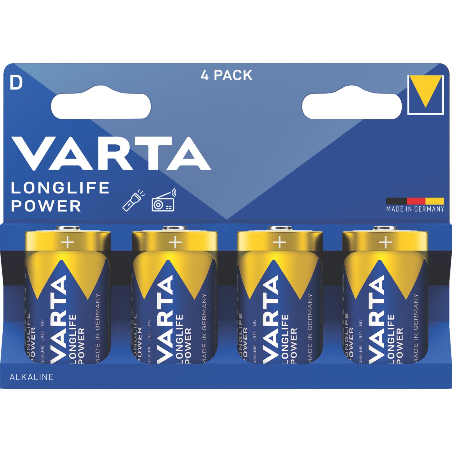 Varta Longlife Power D 1.5V Alkaline Batteries 4 Pack (869YW)