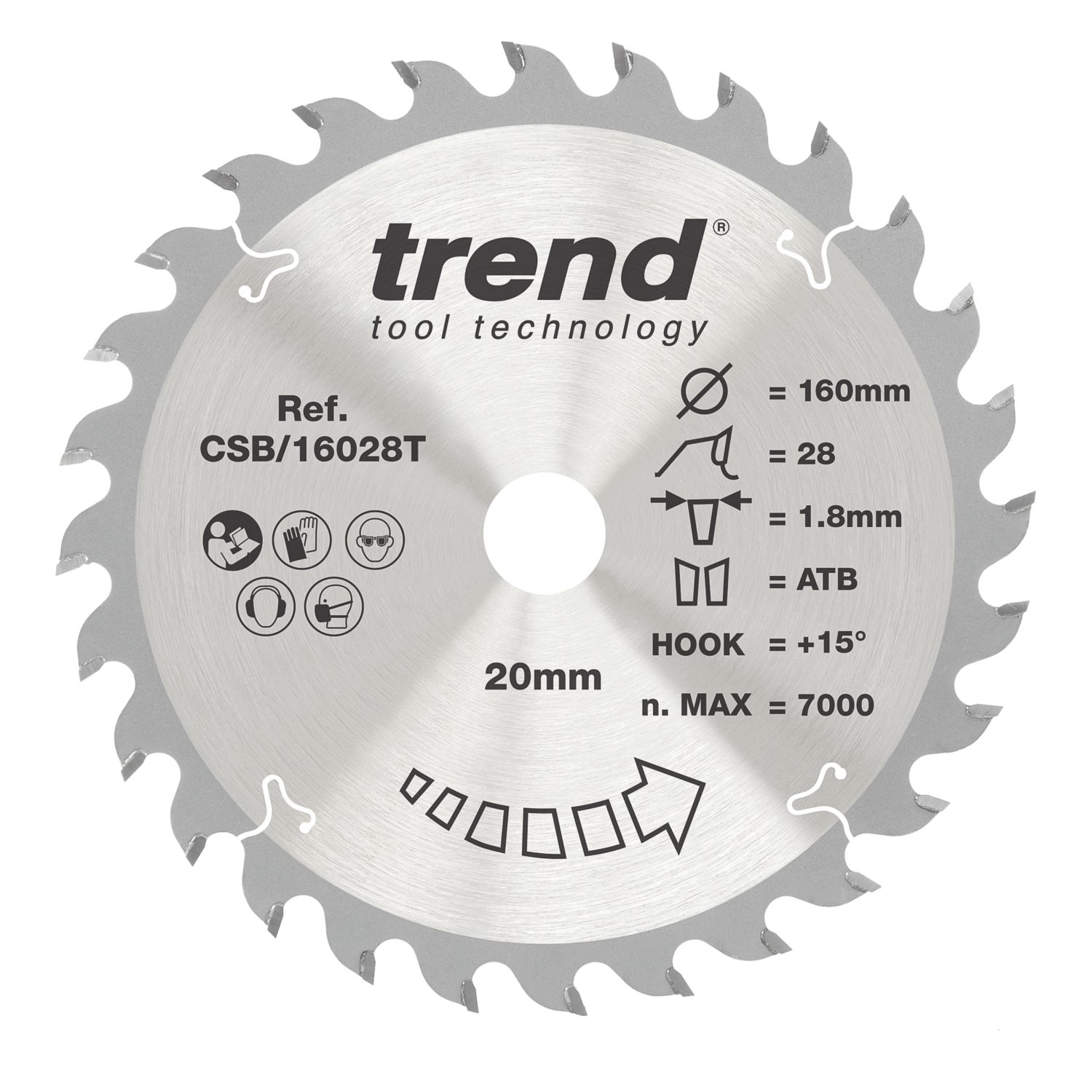 Trend CSB/16028T Wood/Chipboard/MDF Circular Saw Blade 160mm x 20mm 28T (870EC)