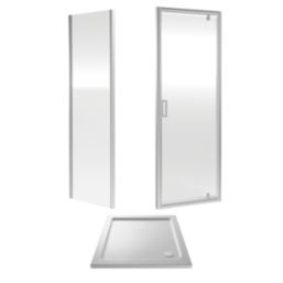 ETAL  Framed Square Pivot Door Shower Enclosure & Tray  Chrome 895mm x 890mm x 1940mm