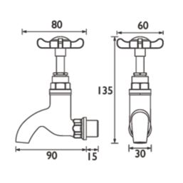 Bristan 1901 Traditional Cross Head Bib Taps Chrome 1 Pair