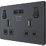 British General Evolve 13A 2-Gang SP Switched Socket + 3.1A 15.5W 2-Outlet Type A USB Charger Grey with Black Inserts