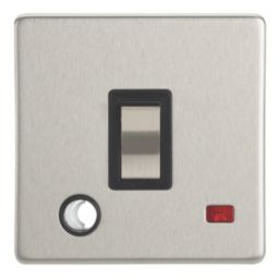 Contactum Lyric 20A 1-Gang DP Control Switch & Flex Outlet Brushed Steel with Neon with Black Inserts
