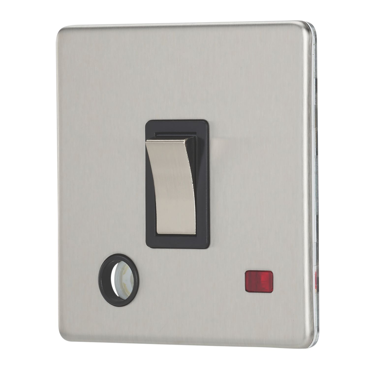 Contactum Lyric 20A 1-Gang DP Control Switch & Flex Outlet Brushed Steel with Neon with Black Inserts (871RP)