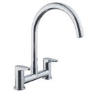 Refurb   Isar Deck Mounted Dual-Lever Bridge Mixer Kitchen Tap Chrome