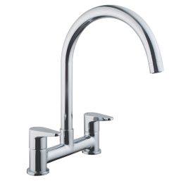 Refurb   Isar Deck Mounted Dual-Lever Bridge Mixer Kitchen Tap Chrome