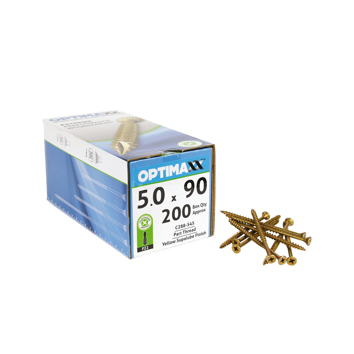 Optimaxx PZ Countersunk Wood Screws 5mm x 90mm 200 Pack (872TY)