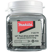 Makita P-65779 ¼" Hex Shank PZ2 Screwdriver Bits 50 Pack
