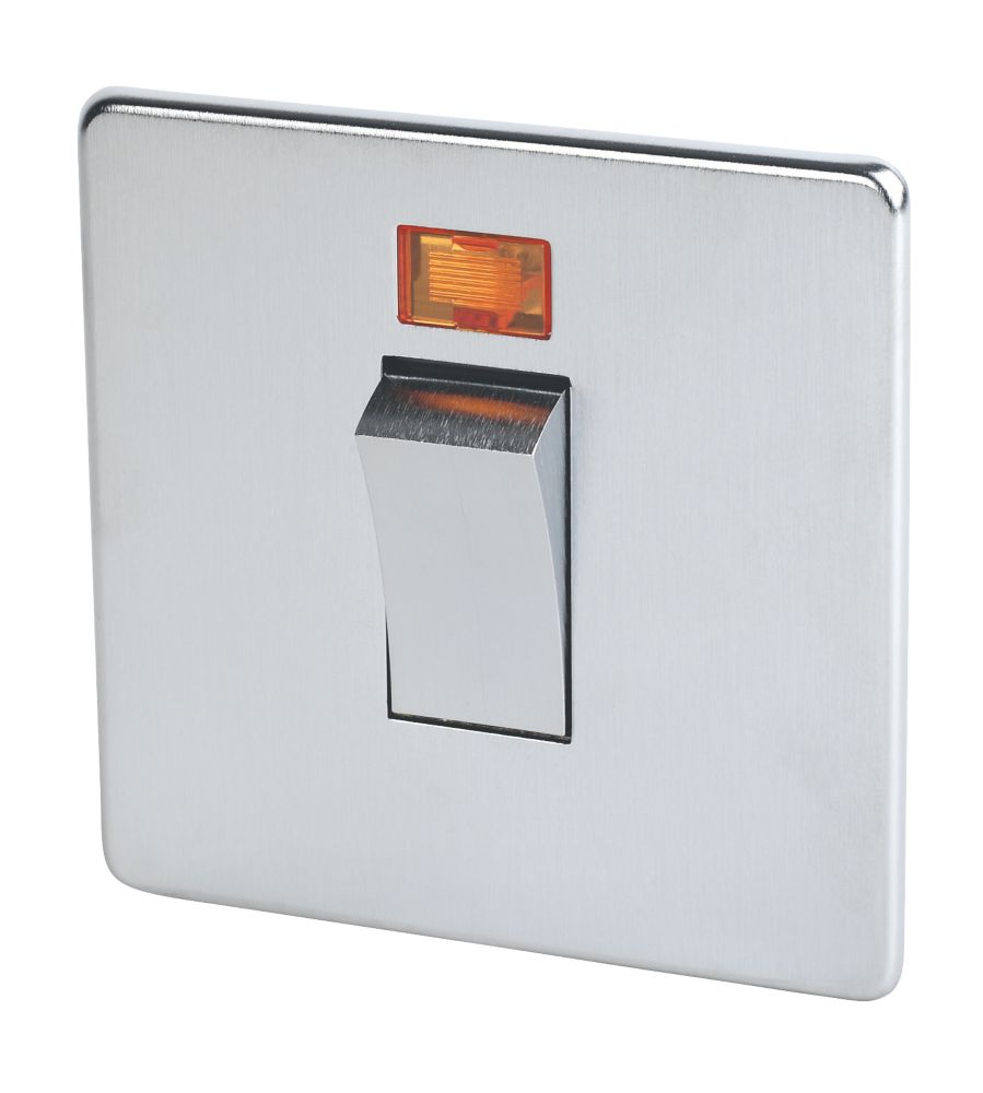 Crabtree Platinum 45A 1-Gang DP Cooker Switch Satin Chrome with Neon
