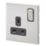 MK Aspect 13A 1-Gang DP Switched Plug Socket Brushed Stainless Steel  with Black Inserts