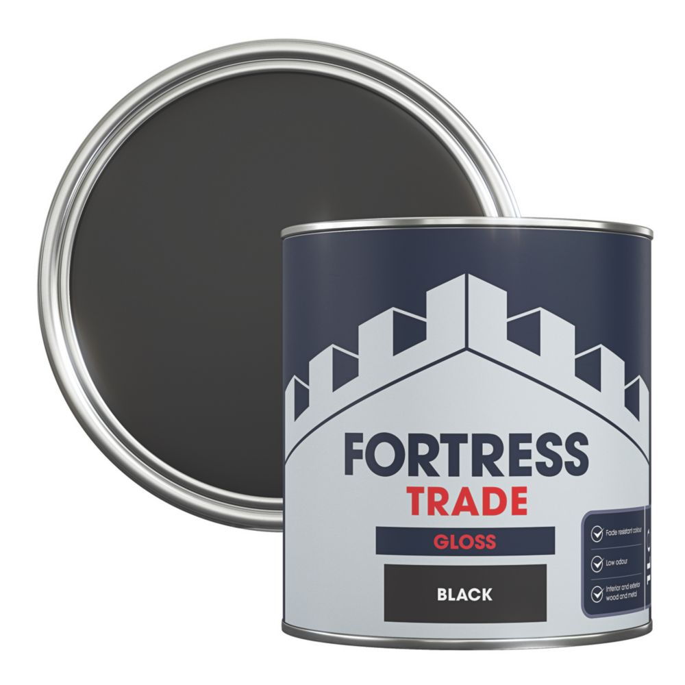 Fortress Trade 1Ltr Black Gloss Water-Based Trim Paint - Screwfix