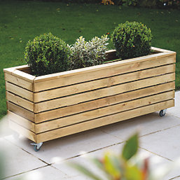 Forest Linear Rectangular Garden Planter with Wheels Natural Timber 1200mm x 400mm x 496mm