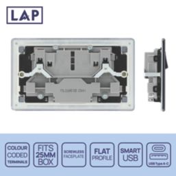 LAP  13A 2-Gang SP Switched Socket + 2.4A 12W 2-Outlet Type A & C USB Charger Slate Grey with Black Inserts