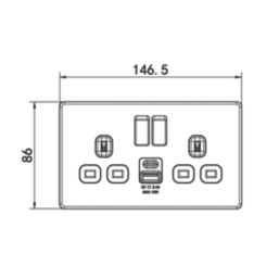 LAP  13A 2-Gang SP Switched Socket + 2.4A 12W 2-Outlet Type A & C USB Charger Slate Grey with Black Inserts