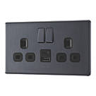 LAP  13A 2-Gang SP Switched Socket + 2.4A 12W 2-Outlet Type A & C USB Charger Slate Grey with Black Inserts