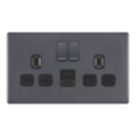 LAP  13A 2-Gang SP Switched Socket + 2.4A 12W 2-Outlet Type A & C USB Charger Slate Grey with Black Inserts