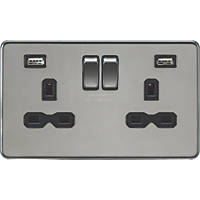 Knightsbridge SFR9224BN 13A 2-Gang SP Switched Socket + 2.4A 2-Outlet Type A USB Charger Black Nickel with Black Inserts