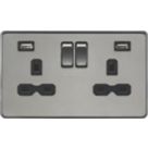 Knightsbridge  13A 2-Gang SP Switched Socket + 2.4A 12W 2-Outlet Type A USB Charger Black Nickel with Black Inserts
