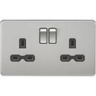 Knightsbridge SFR9000BC 13A 2-Gang DP Switched Double Socket Brushed Chrome  with Black Inserts