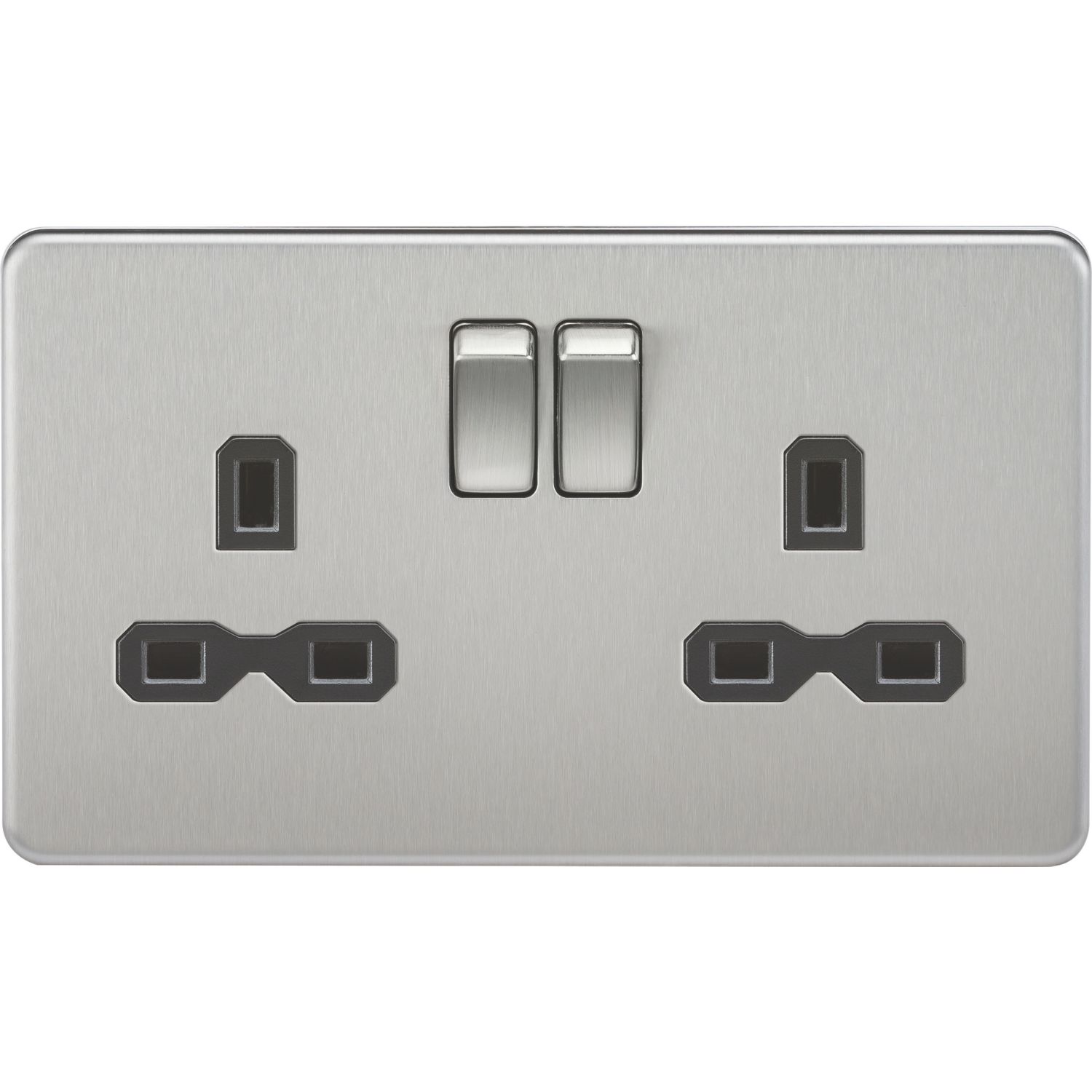 Knightsbridge 13A 2-Gang DP Switched Double Socket Brushed Chrome with Black Inserts (873TY)