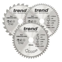 Trend  Wood/Chipboard/MDF Mitre Saw Blades 216mm x 30mm 24/48/60T 3 Pack