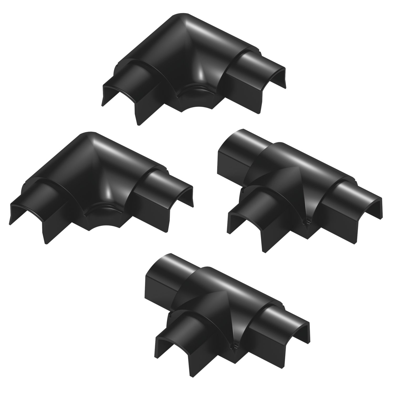 D-Line PVC Black Micro Trunking Equal Tee Flat Bend Pack 4 Pieces (874RA)