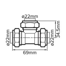 Flomasta  Brass Compression Equal Tees 22mm 2 Pack
