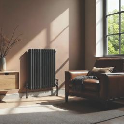 Flomasta 600mm x 605mm 2089BTU Black Square 2 Column Radiator
