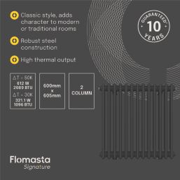 Flomasta 600mm x 605mm 2089BTU Black Square 2 Column Radiator